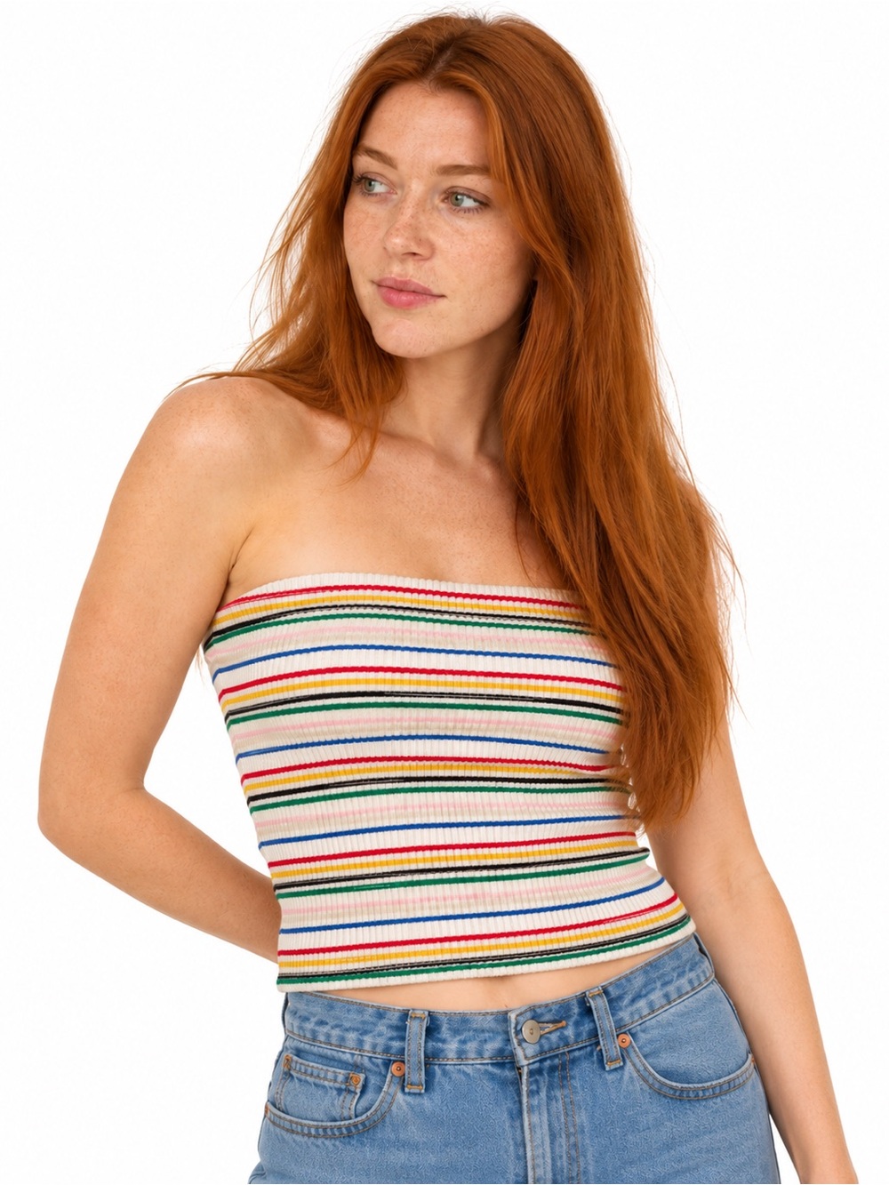 American Eagle Rainbow Stripe Ribbed Tube Top Strapless Crop 2019